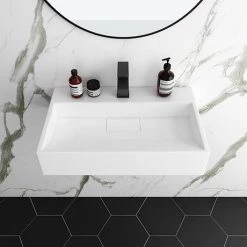 Arezzo 600mm Wall Mounted / Countertop Stone Resin Basin with Hidden Waste Cover