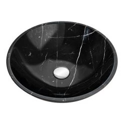 600 x 450mm White Shelf with Round Black Marble Basin -Wall Hung Basins Shop WSNM001 d2 460